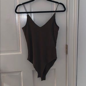 Army green spaghetti strap body suit